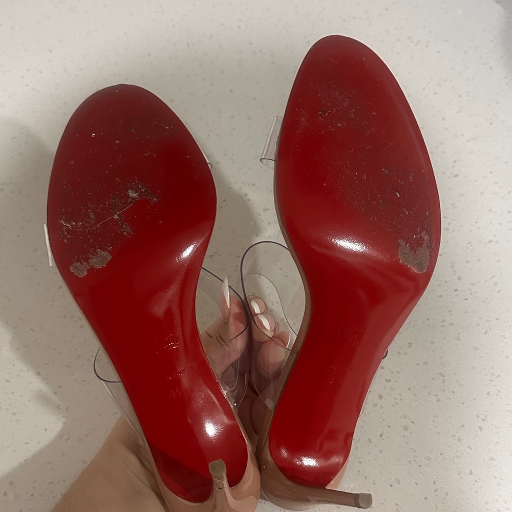 Christian Louboutin Clear and Tan Heels - Picture 2 of 6